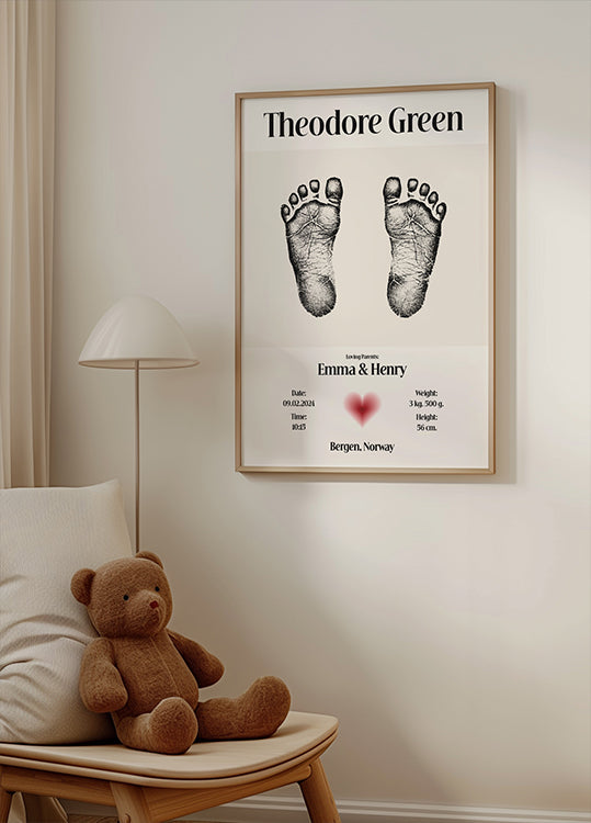 Baby Footprint Personalized Plakat - Posterbox