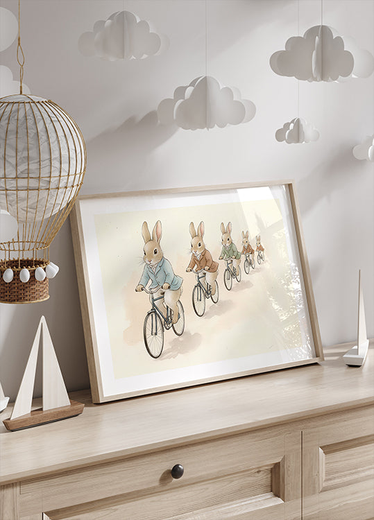 Bunny Friends on Bicycles Plakat - Posterbox