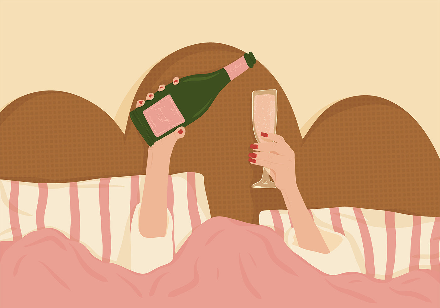 Champagne In Bed Illustration Plakat - Posterbox