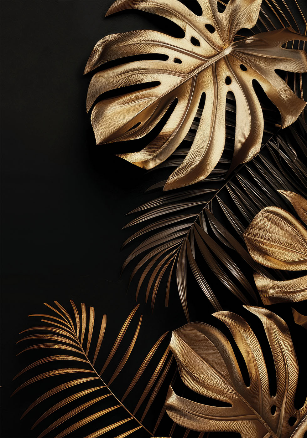 Golden Monstera & Palm Leaf II Plakat - Posterbox.dk