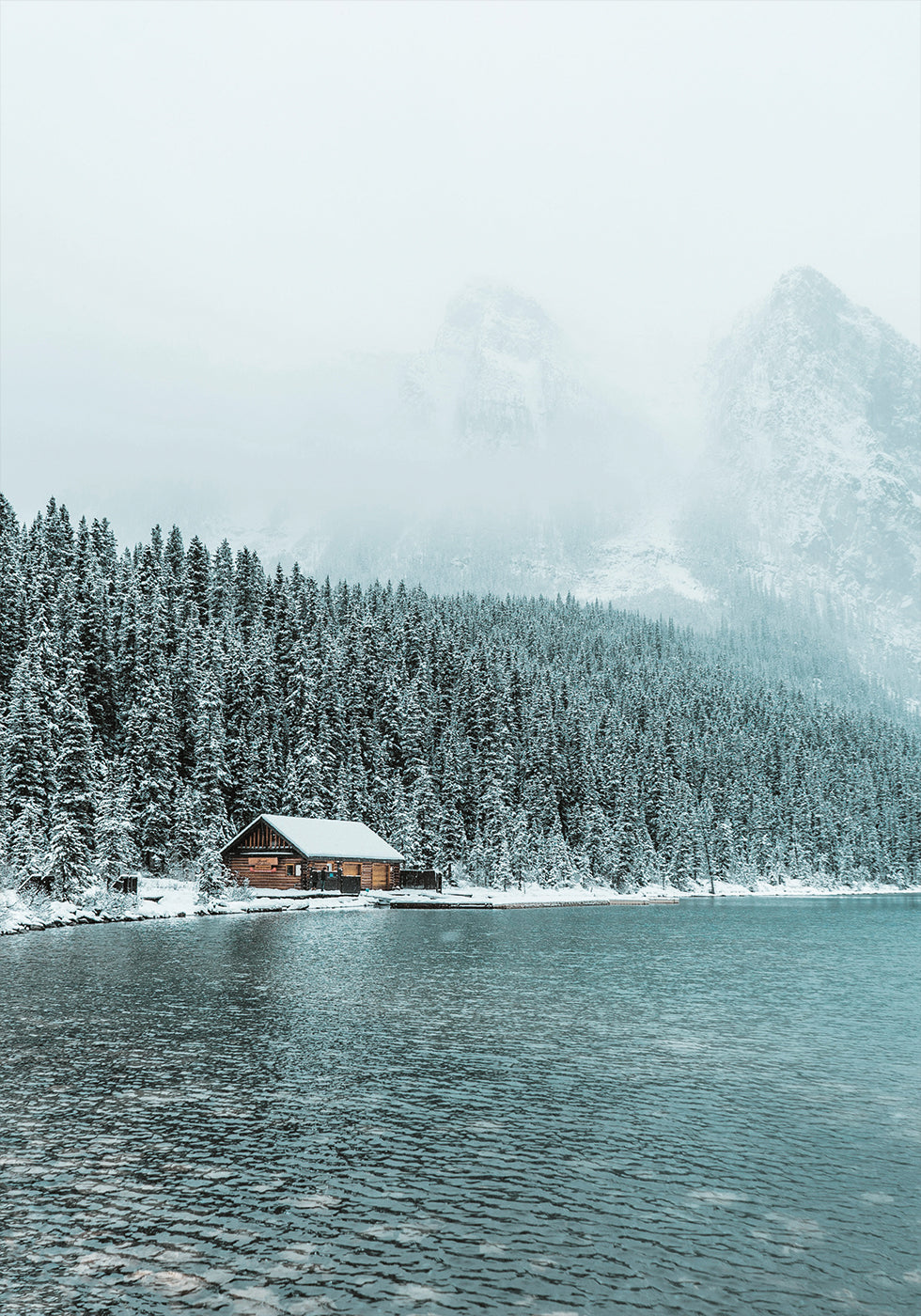 Hut on the Shore of a Winter Lake Plakat - Posterbox.dk