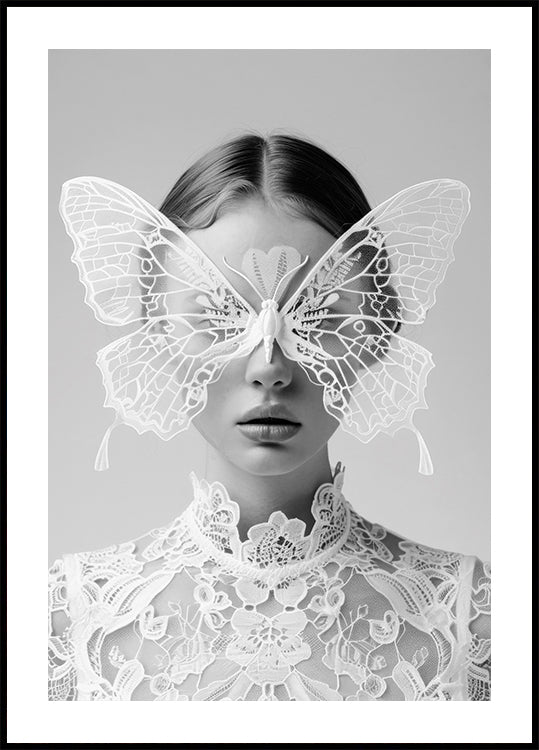 Lady in White with Butterfly Mask Plakat - Posterbox.dk