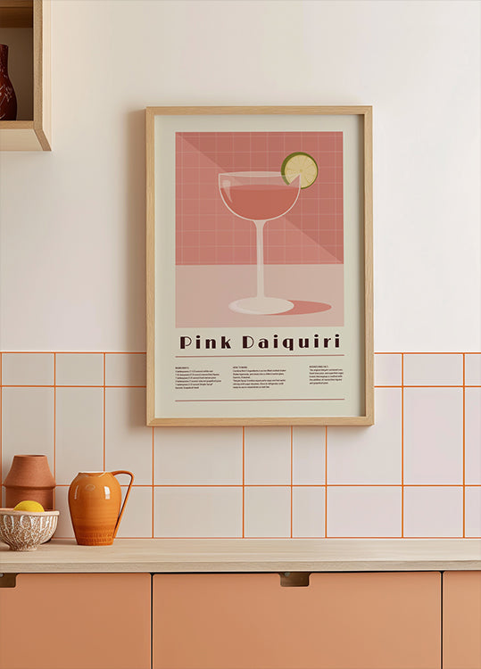 Pink Daiquiri Cocktail, Retro Recipe Plakat - Posterbox