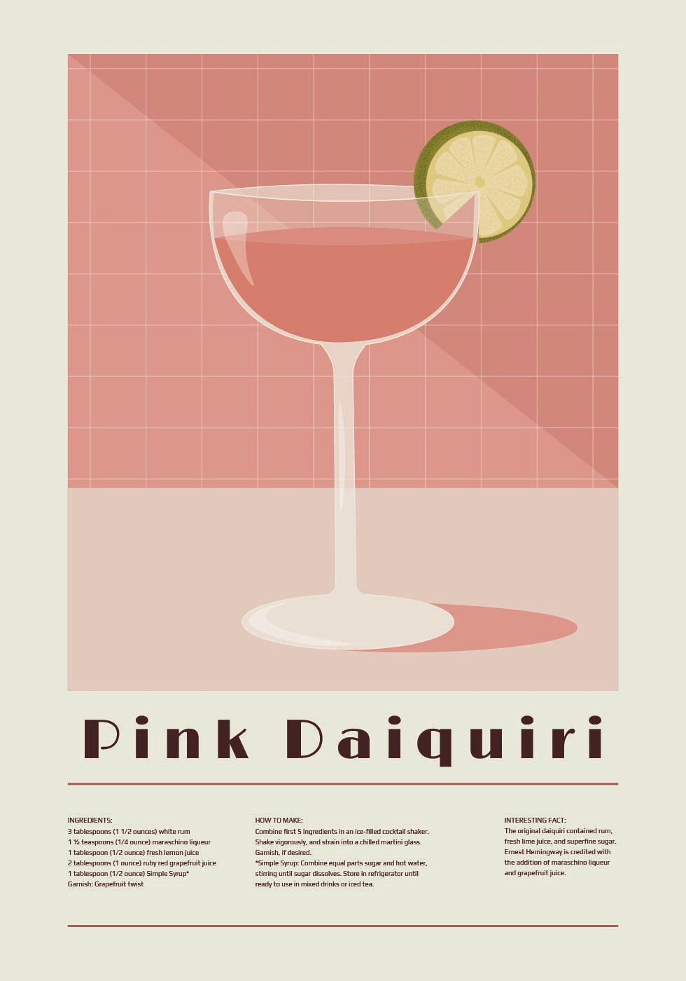 Pink Daiquiri Cocktail, Retro Recipe Plakat - Posterbox