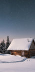 a cabin in the middle of a snowy field