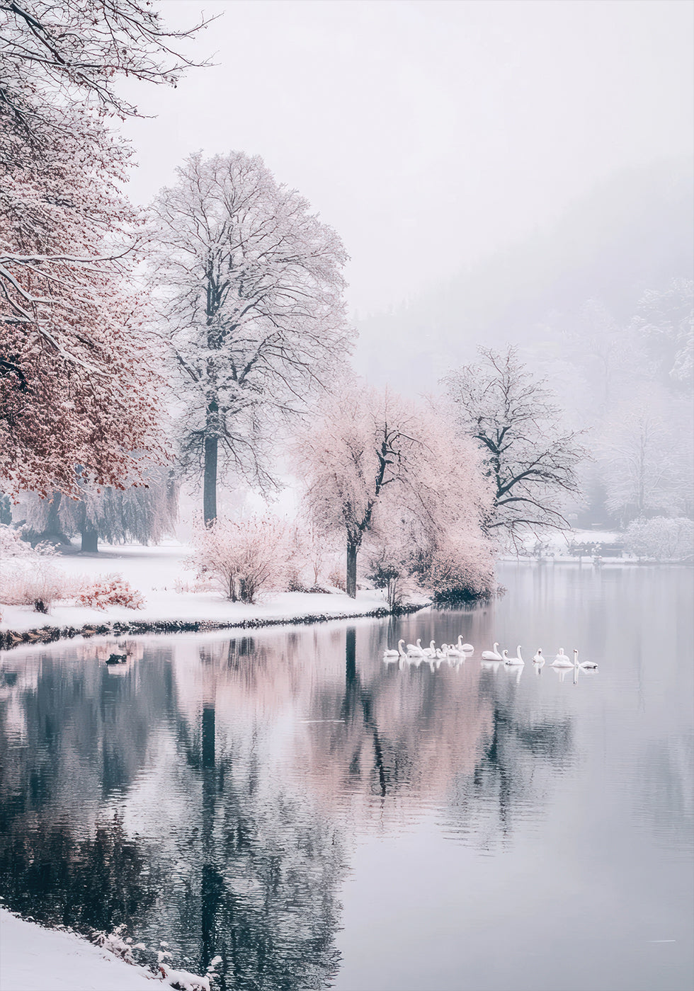 Swans on a Winter Lake Plakat - Posterbox.dk