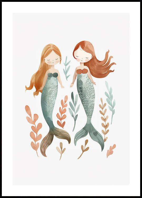 Twin Mermaids, underwater girls Plakat - Posterbox.dk
