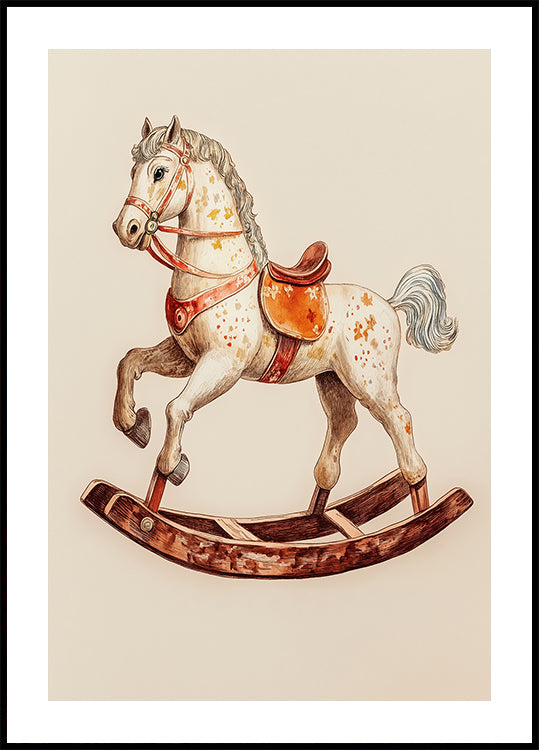 Vintage Rocking Horse, Classic Wooden Toy Plakat - Posterbox.dk