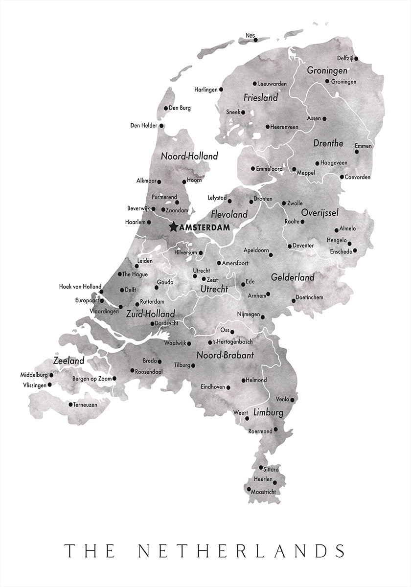 Gray map of the Netherlands Plakat - Posterbox