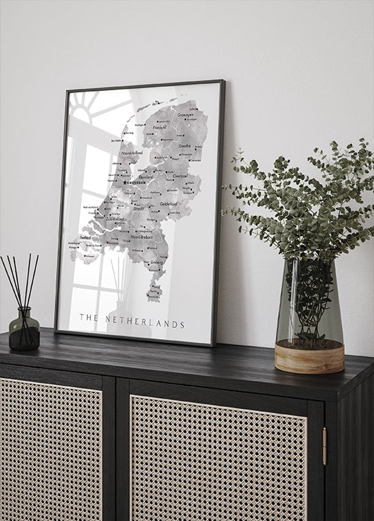 Gray map of the Netherlands Plakat - Posterbox
