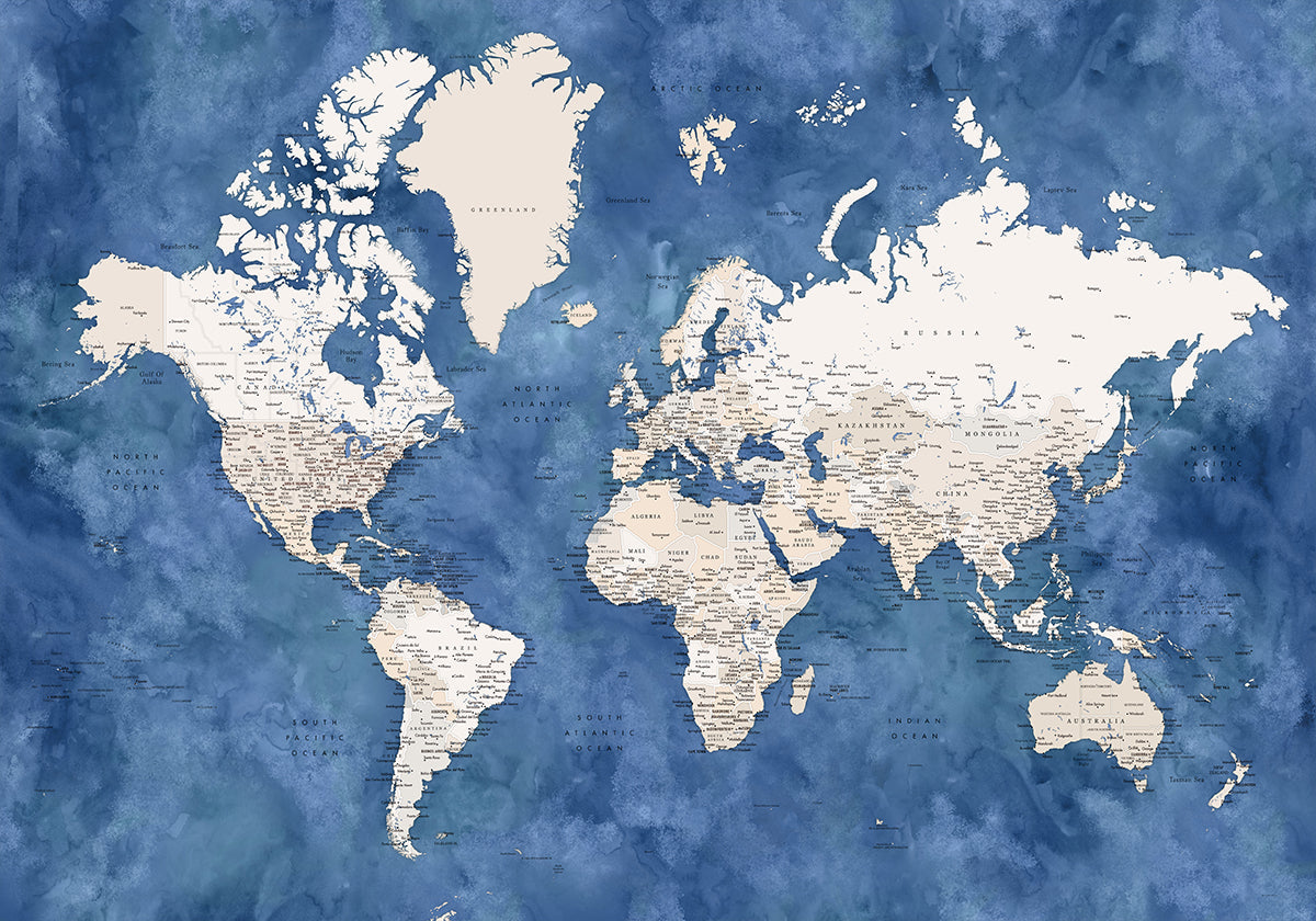 Detailed world map with cities, Sabeen Plakat - Posterbox
