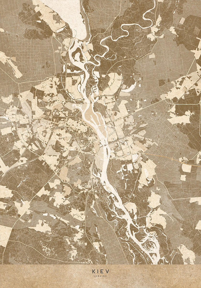 Sepia map of Kiev (pre-war) Plakat - Posterbox