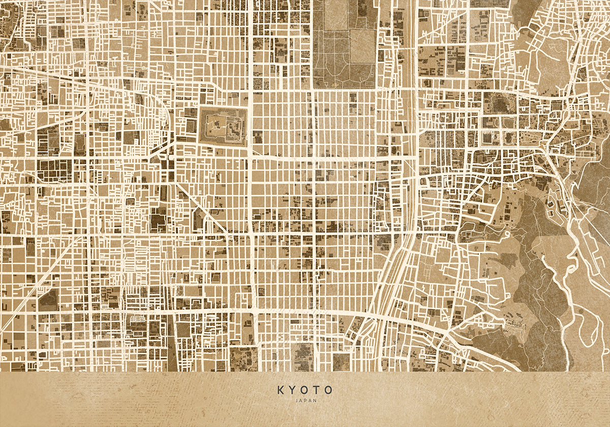 Sepia map of Kyoto Plakat - Posterbox