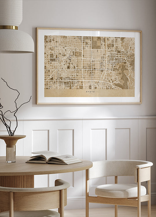 Sepia map of Kyoto Plakat - Posterbox