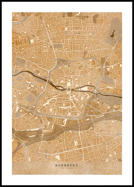 Sepia vintage map of Nürnberg downtown Germany Plakat - Posterbox