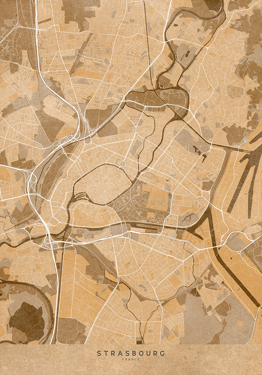 Sepia vintage map of Strasbourg France Plakat - Posterbox