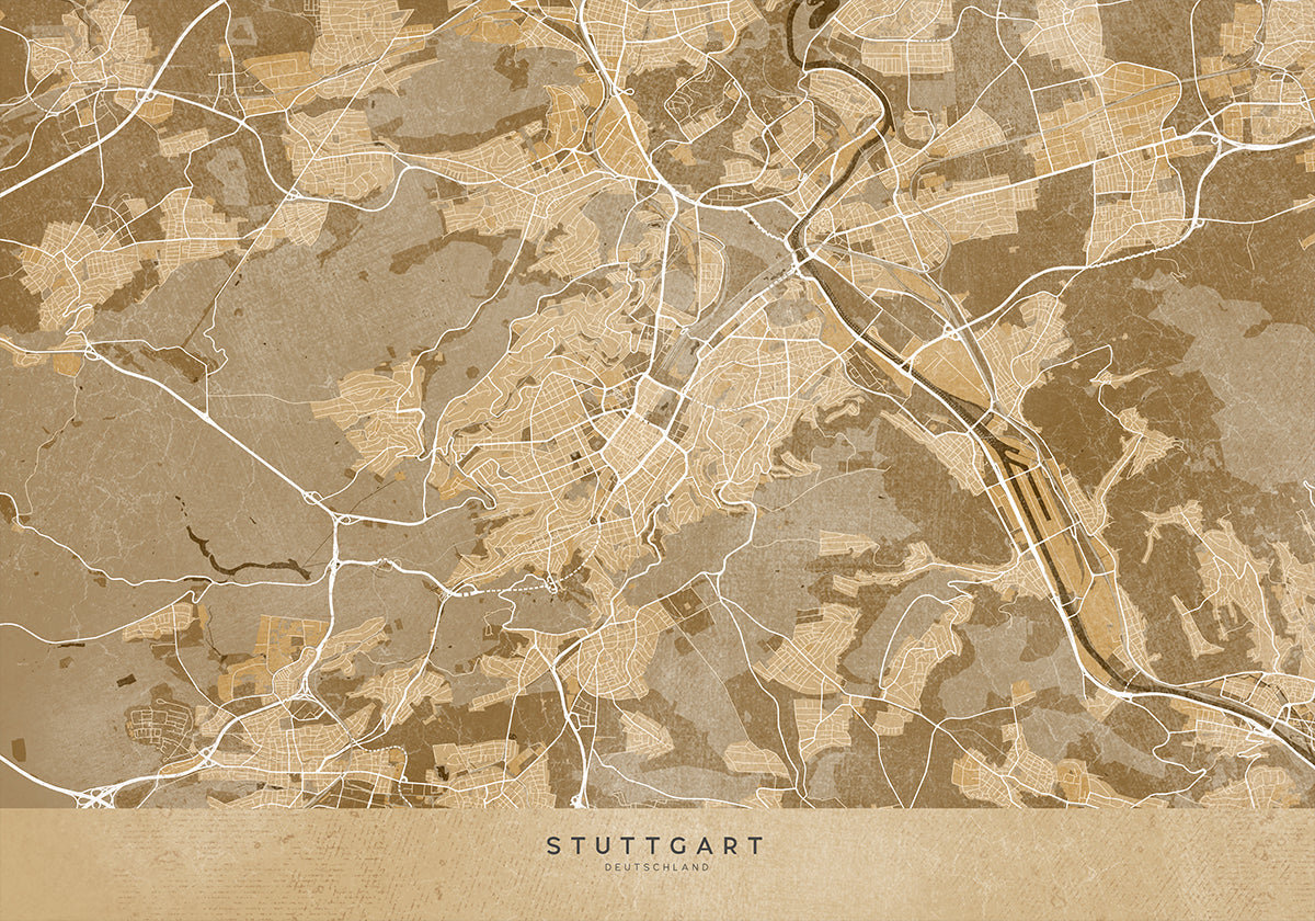 Sepia vintage map of Stuttgart downtown Germany Plakat - Posterbox