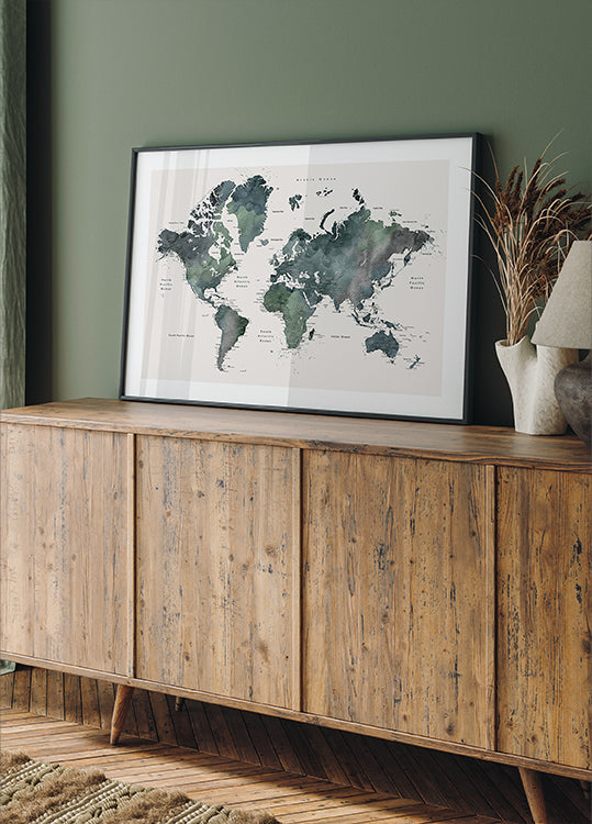 Watercolor world map with cities, Makoa Plakat - Posterbox
