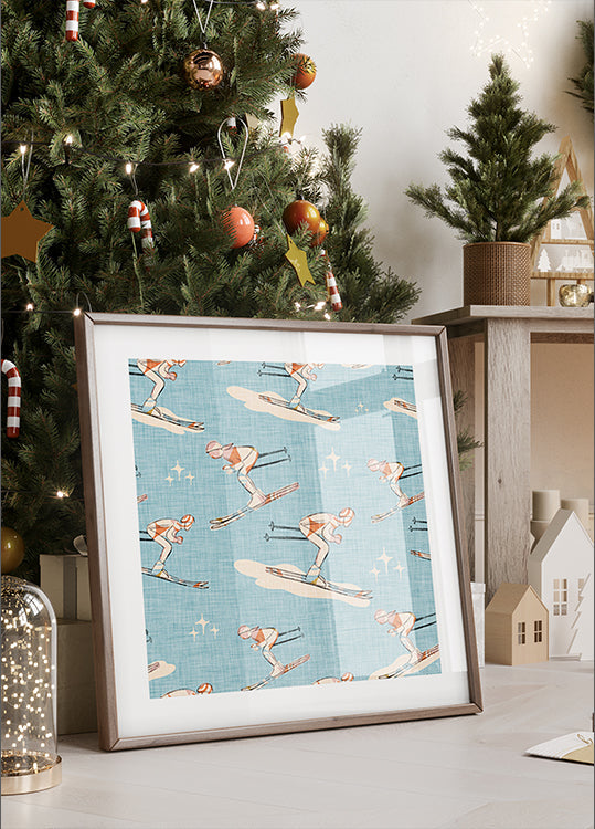 Winter Sports   Retro Vintage Ski Blue Plakat - Posterbox