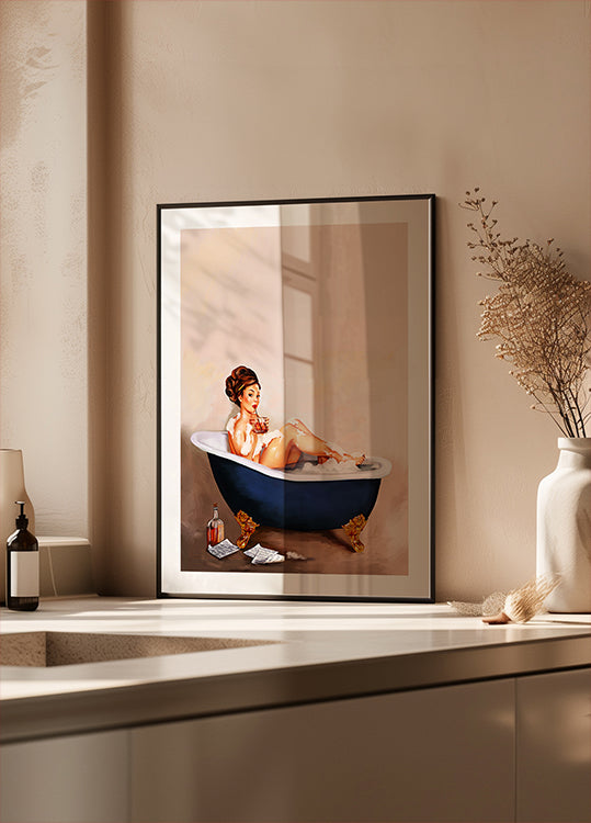 Bathtub Drinks: Pinup Girl Drinking In Bathroom (NEW) - Posterbox