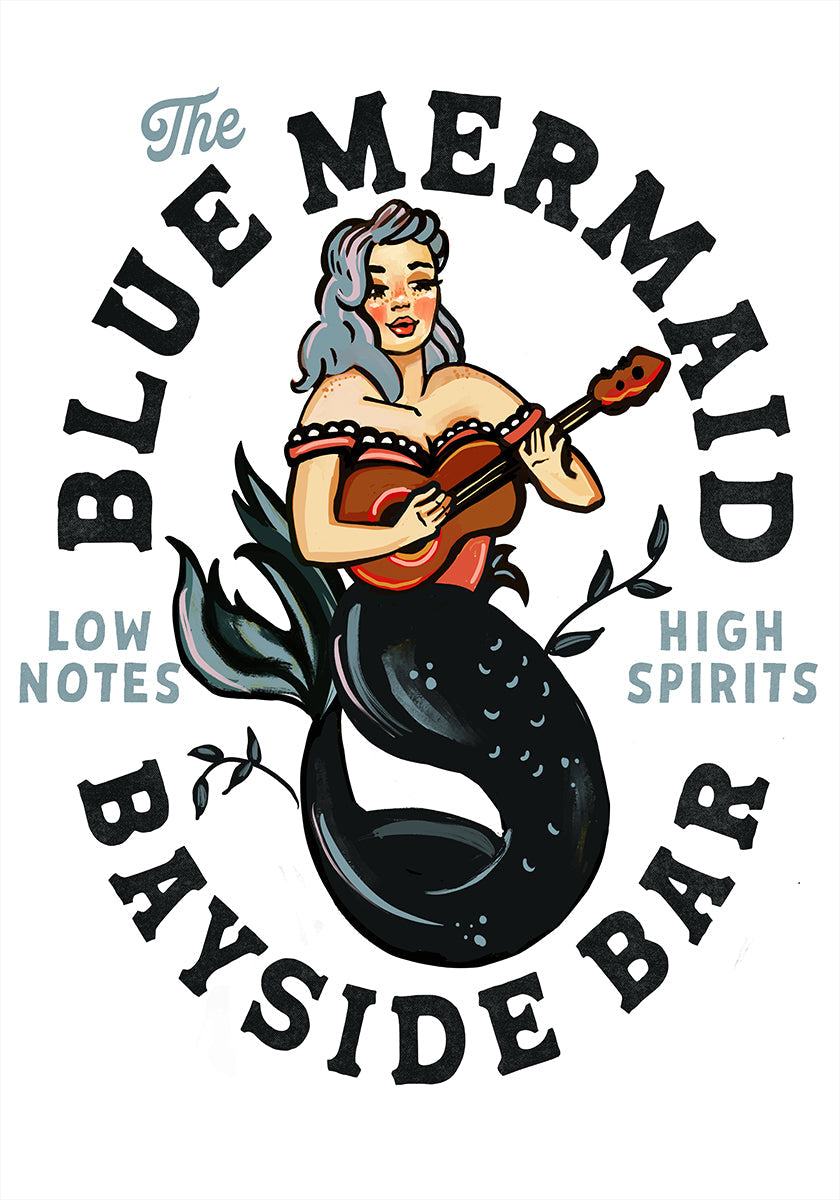 Blue Mermaid Bayside Bar. Dive Bar Music Pinup (NEW) - Posterbox
