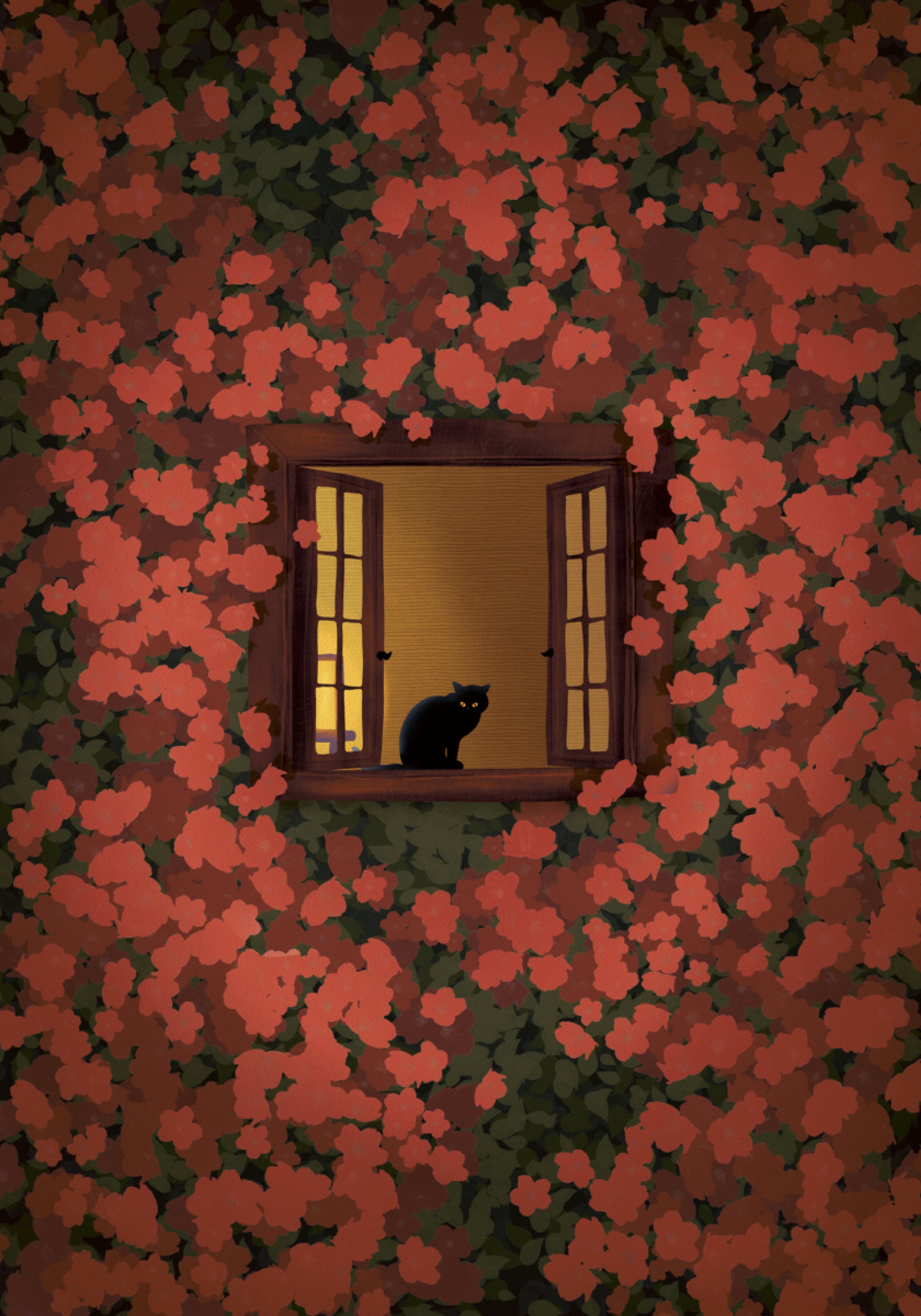 Abendkatze und Rosen