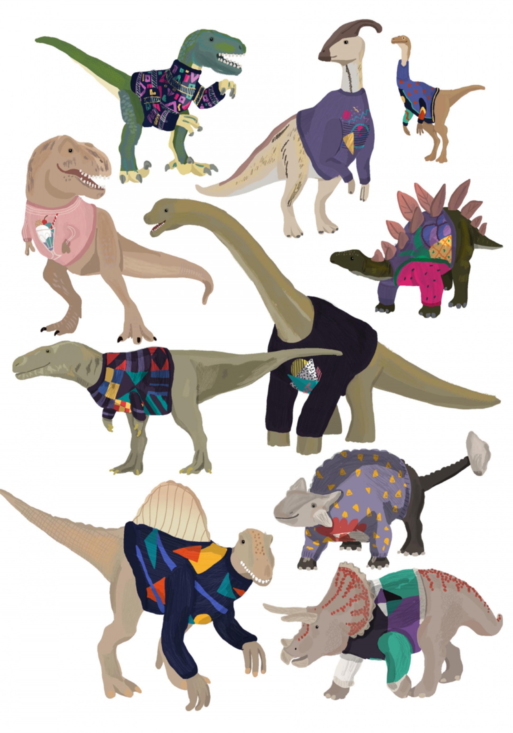 Skurrile Dinosaurier-Pullover