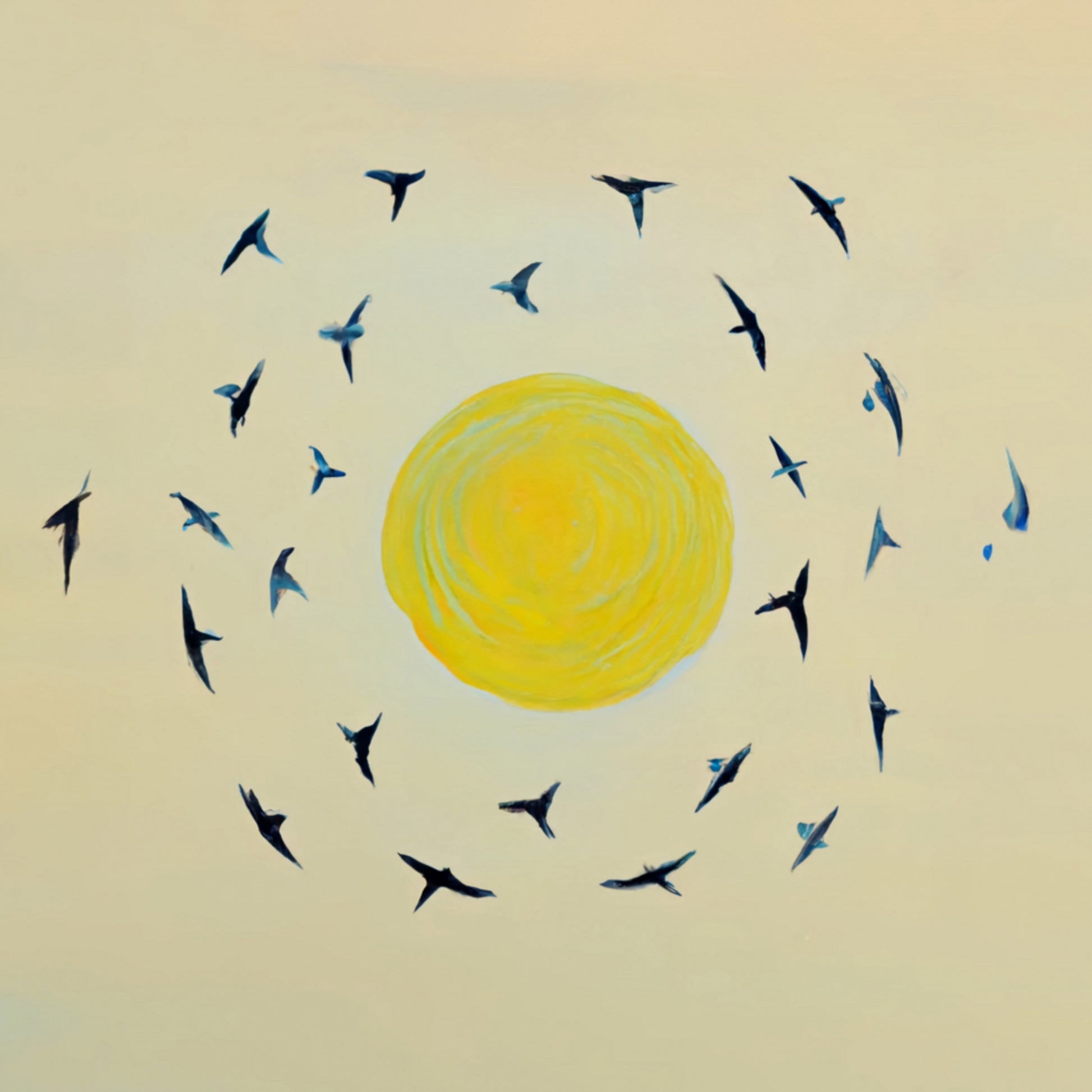 Vögel kreisen um die Sonne